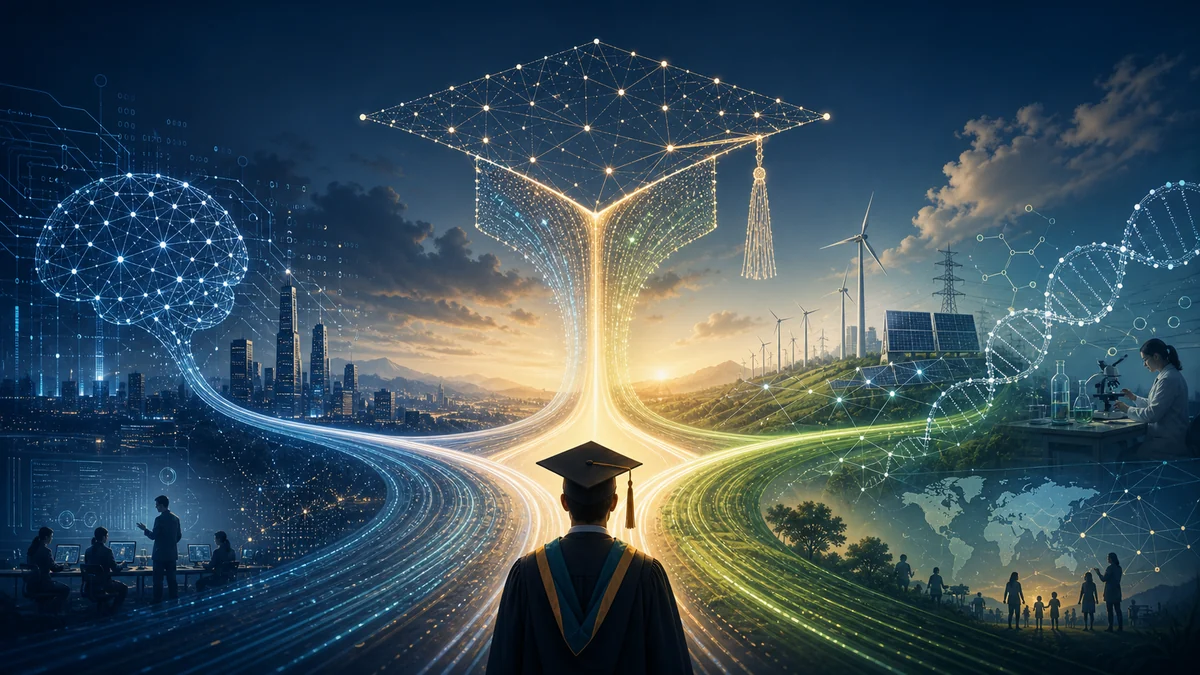 Graduates looking toward AI, clean energy, bioscience, and global impact pathways