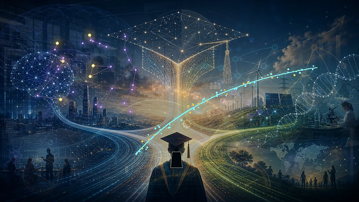 Scientific illustration of AI governance with neural networks, autonomous mobility, and policy oversight