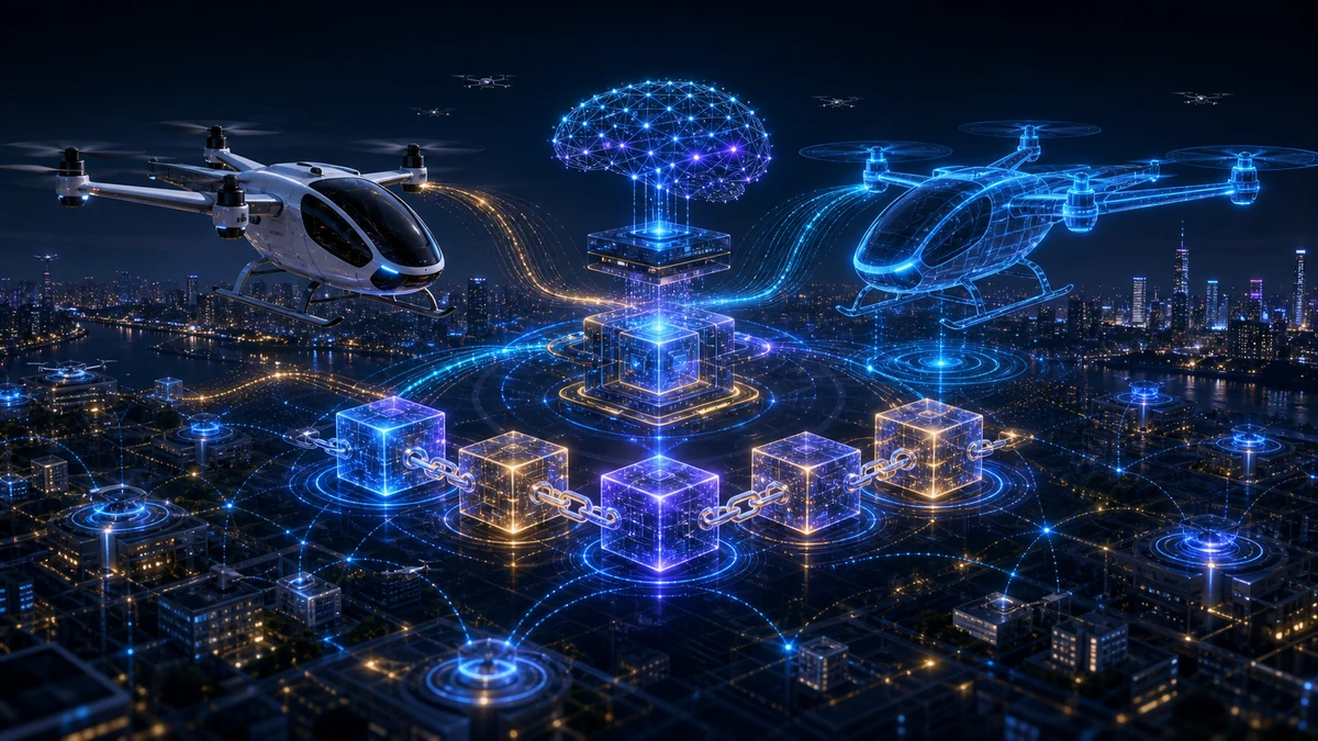 Scientific illustration of dependable blockchain and AI engines for urban air mobility digital twin systems