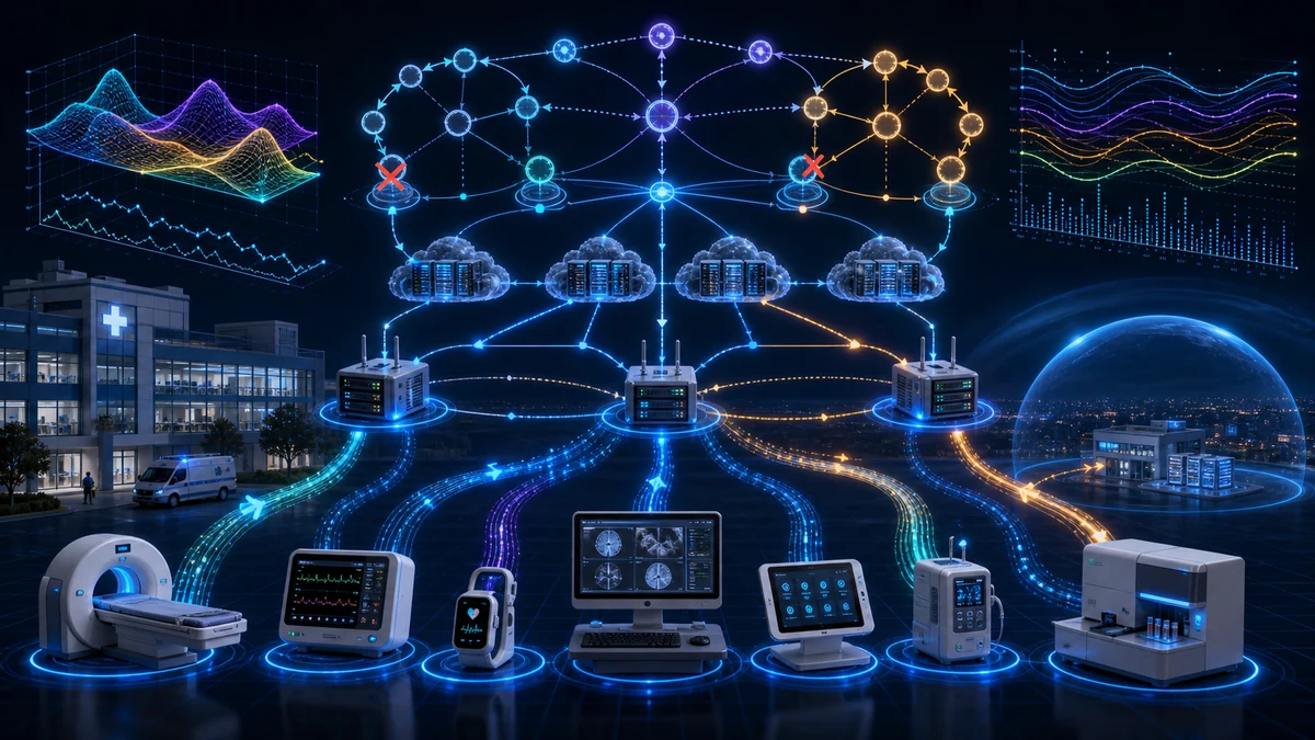 Scientific illustration of edge fog load balancing and fail-over strategies for medical information systems