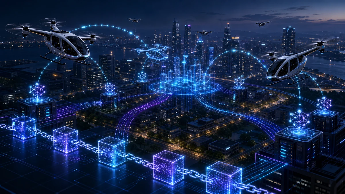 Scientific illustration of blockchain empowered federated learning with edge computing for UAM digital twin systems