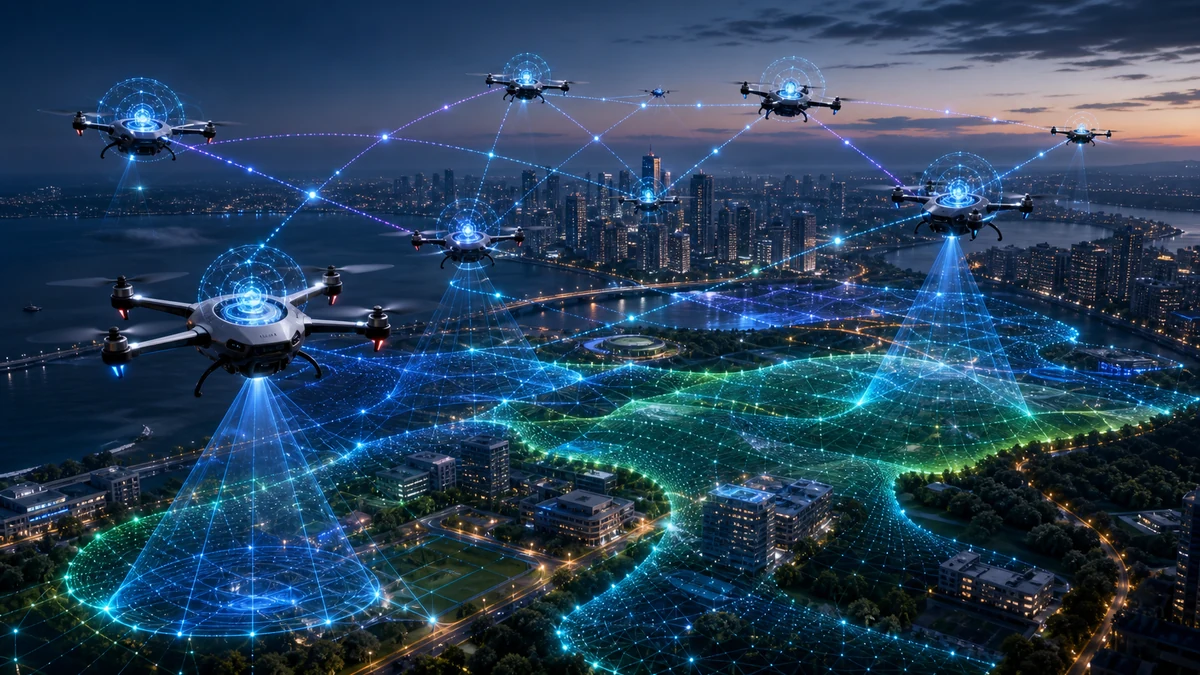Scientific illustration of decentralized swarm UAV control for persistent surveillance using deep multi-agent reinforcement learning