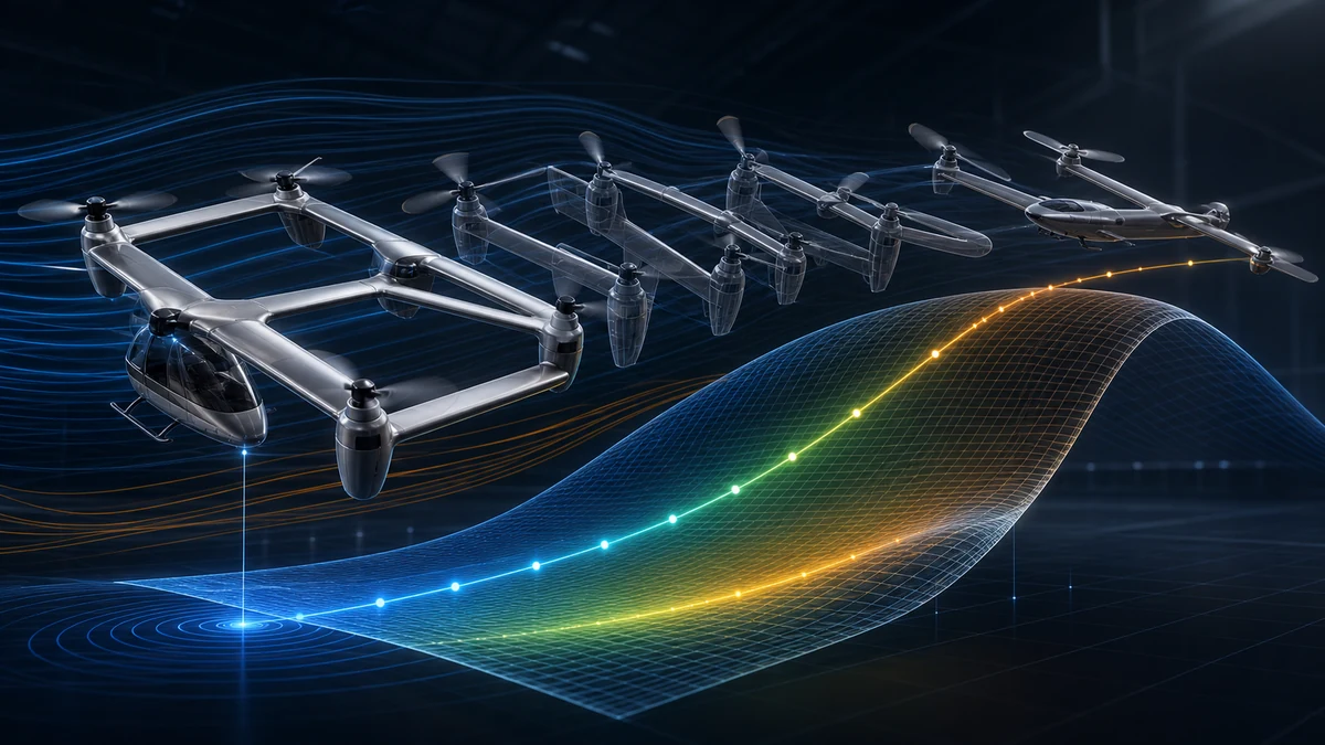 Scientific illustration of boxed-wing eVTOL tiltrotor transition control optimization with trim analysis