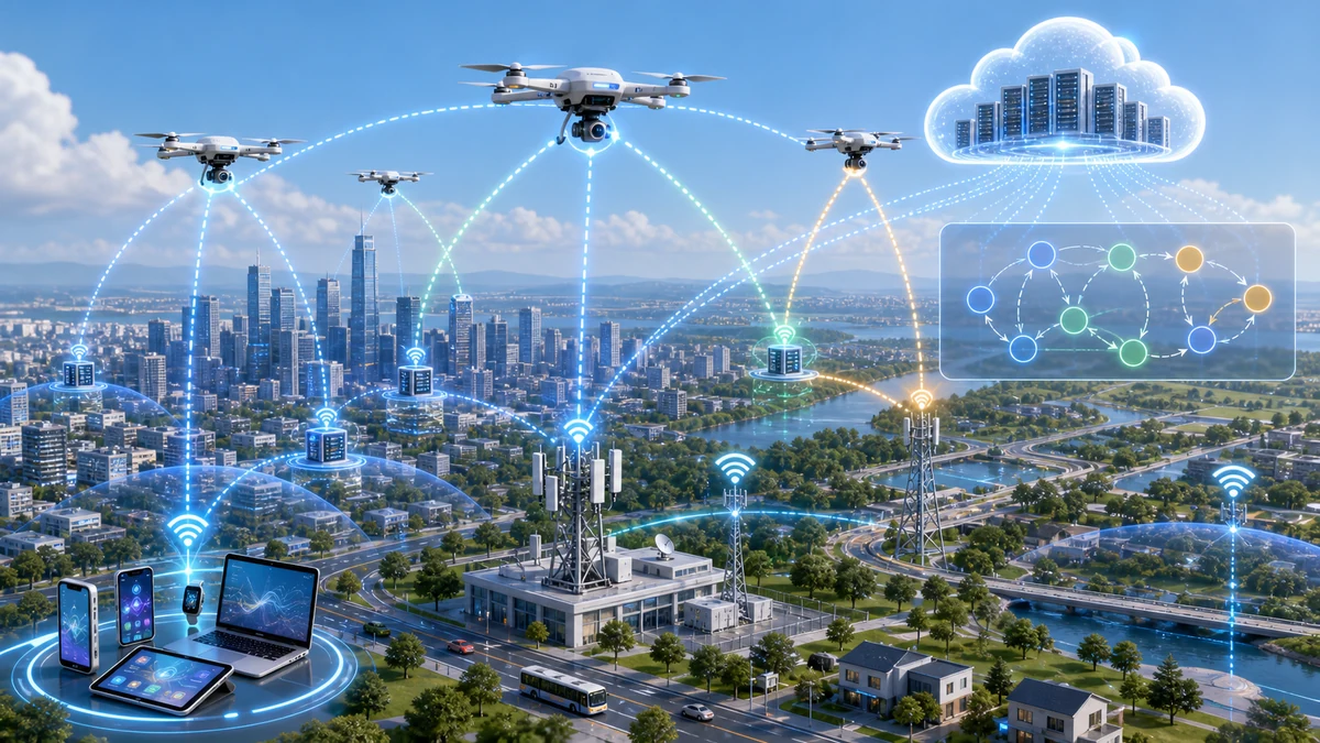 Scientific illustration of UAV data bridges for aerial computing and mobile cloud dependability