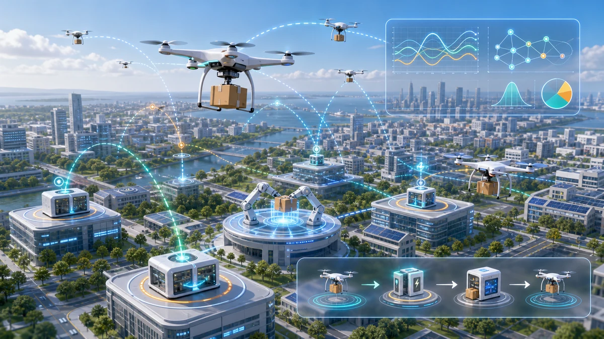 Scientific illustration of cooperative UAV delivery performance modeling