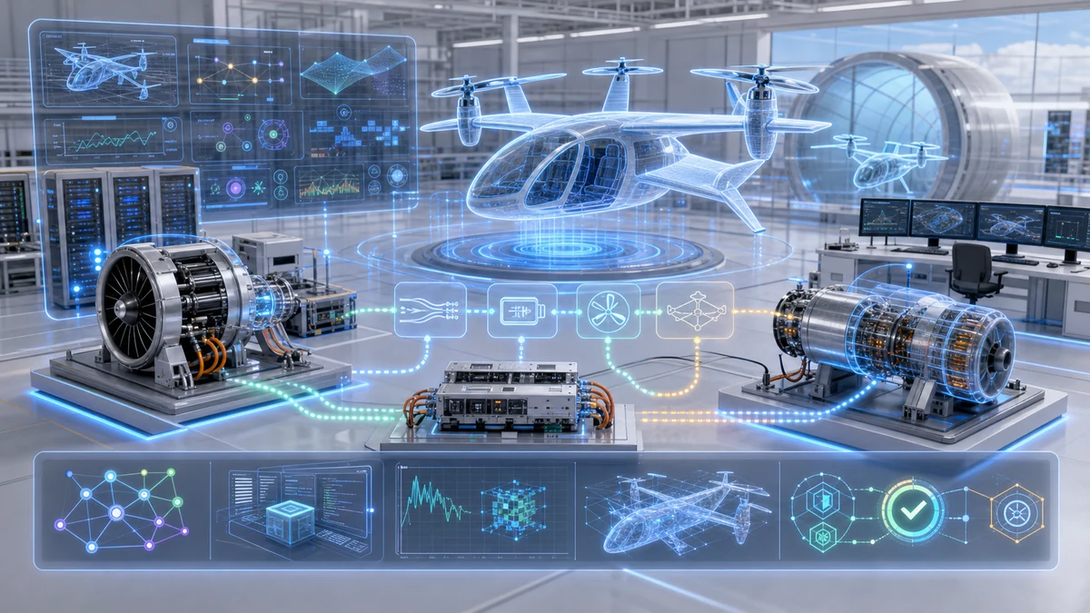 Scientific illustration of AAM vehicle digital twin ePropulsion and software integration