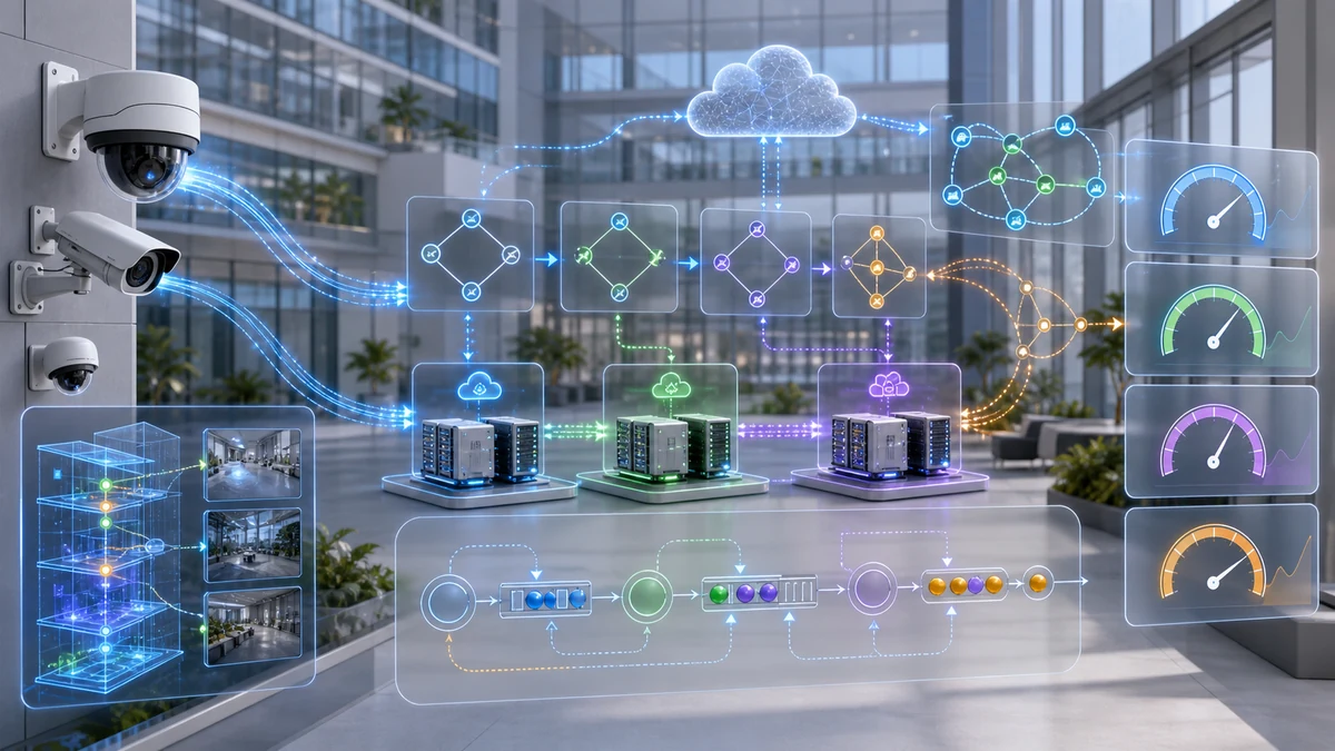 Scientific illustration of smart building surveillance with edge-fog capacity planning